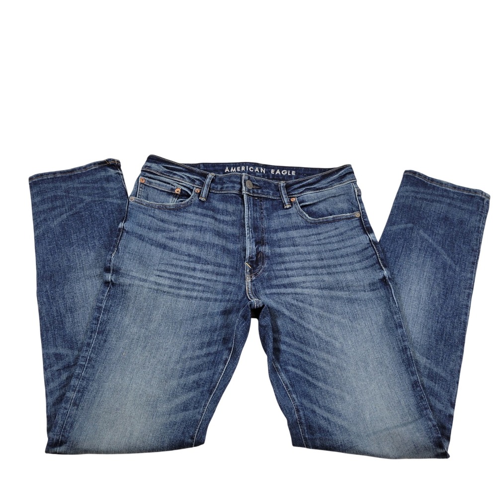 American Eagle Slim Straight Jeans Mens 33x34 Blue Excellent Airflex Denim‎